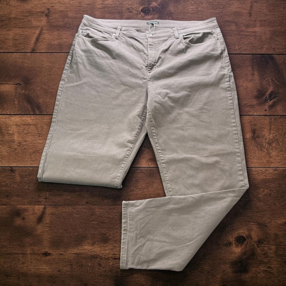 NEW Eileen Fisher Organic Cotton Stretch Straight Leg Pants Taupe Brown Size 24